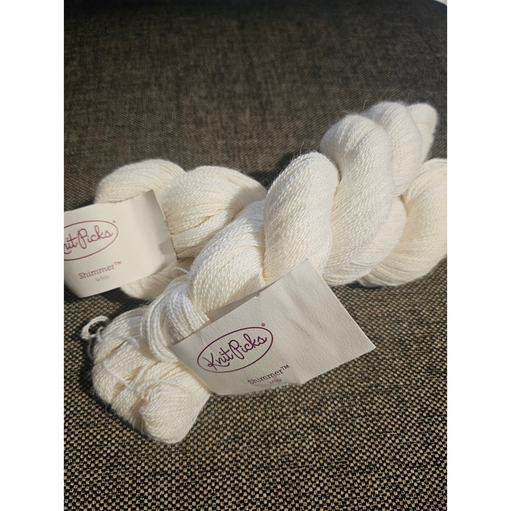 Knit Picks Shimmer Yarn 2 Skein White 70% Baby Alpaca 30% Silk Lace Weight 880yd